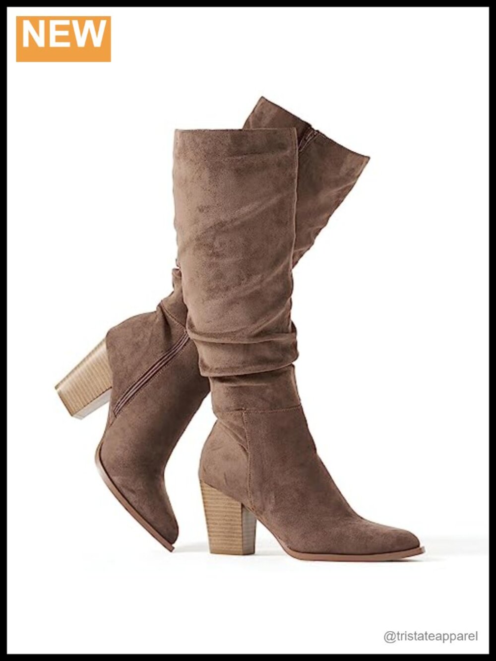 Faux Suede Knee High Slouchy Boots Heeled Pointed Toe Side Zip Women's Size